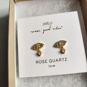 NIB NWT Jax Kelly Rose Quartz Love Evil Eye Yellow Gold Tone Earrings